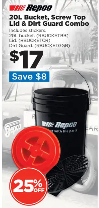 Repco 20L Bucket, Screw Top Lid & Dirt Guard Combo offer