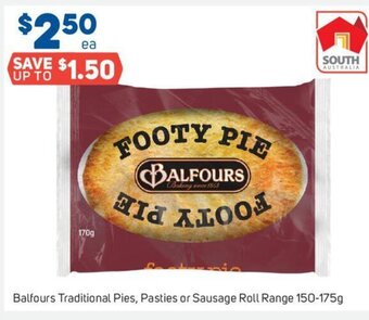 Foodland Balfours Traditional Pies, Pasties or Sausage Roll Range 150-175g offer