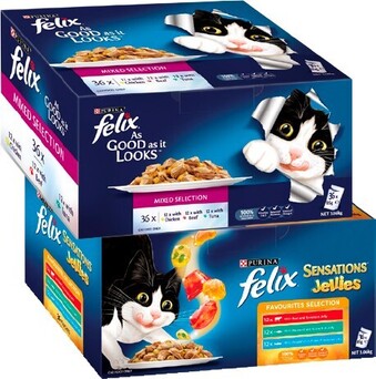 BIG W Felix 36-Pack Wet Cat Food Pouch Varieties 85g offer