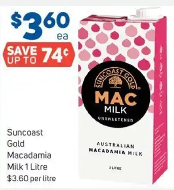 Suncoast Gold Macadamia Milk 1 Litre $3.60 Per Litre