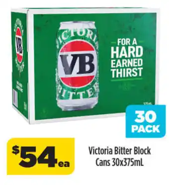 Victoria Bitter Block Cans 30x375mL 30 Pack