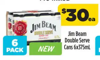 Jim Beam Double Serve Cans 6x375mL 6 Pack