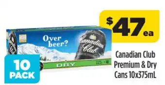 Liquorland Canadian Club Premium & Dry Cans 10x375mL 10 Pack offer