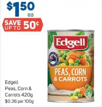 Foodland Edgell Peas, Corn & Carrots 420g $0.36 Per 100g offer