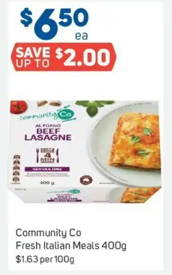 Foodland Community Co Fresh Italian Meals 400g $1.63 Per 100g offer