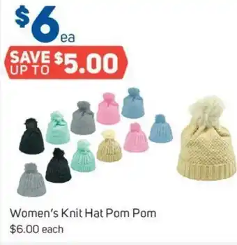 Women's Knit Hat Pom Pom $6.00 Each