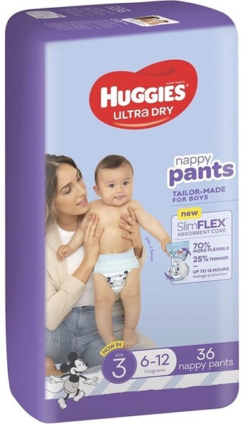 BIG W Huggies Ultra Dry Nappy Pants Boy Size 3 (6-12kg) 36 Pack offer
