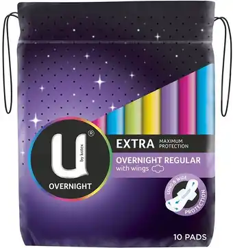BIG W U by Kotex Extra With Wings Pads 10 Pack - Overnight offer