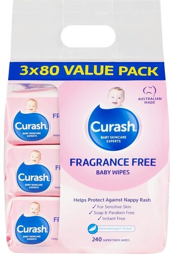 BIG W Curash Fragrance Free Baby Wipes 3 x 80 Value Pack offer