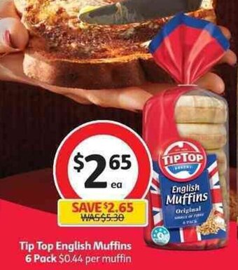 Coles Tip Top English Muffins 6 Pack offer