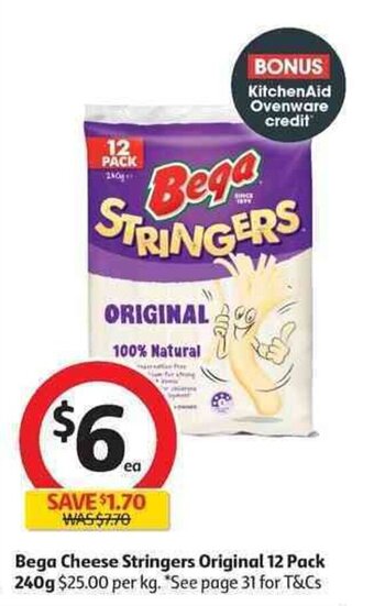 Coles Bega Cheese Stringers Original 12 Pack 240g offer