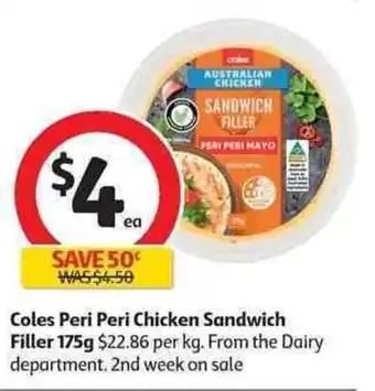 Coles Peri Peri Chicken Sandwich Filler 175g offer