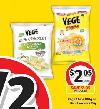 Coles Vege Chips 100g or Rice Crackers 75g offer