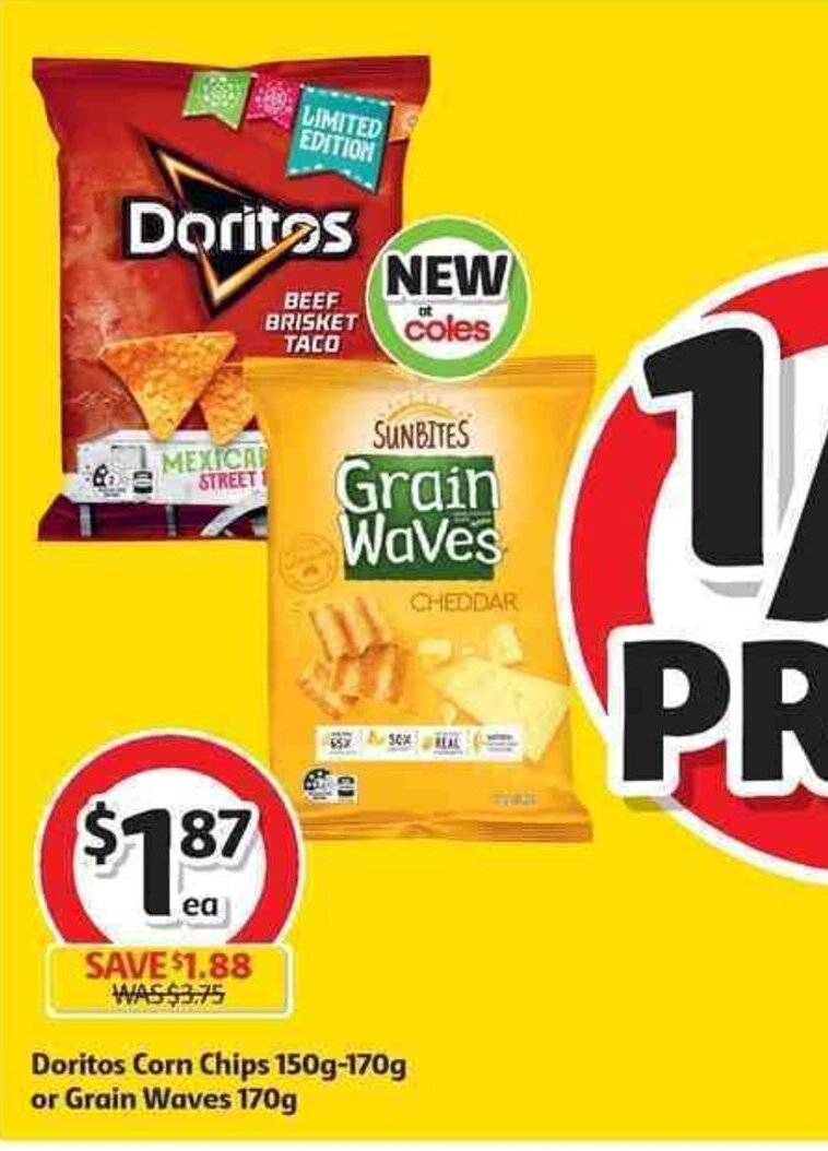 Doritos Corn Chips 150g170g or Grain Waves 170g offer at Coles