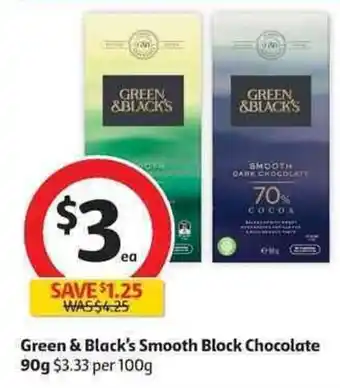 Coles Green & Black's Smooth Block Chocolate 90g offer
