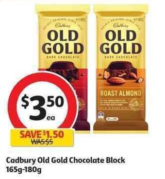 Coles Cadbury Old Gold Chocolate Block 165g-180g offer