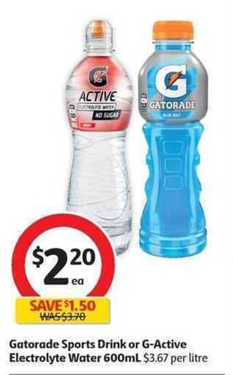 Coles Gatorade Sports Drink or G-Active Electrolyte Water 600mL offer