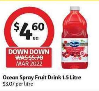 Coles Ocean Spray Fruit Drink 1.5 Litre offer