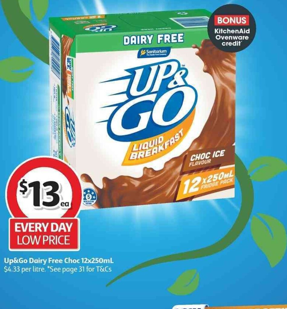 Up&Go Dairy Free Choc 12x250mL offer at Coles