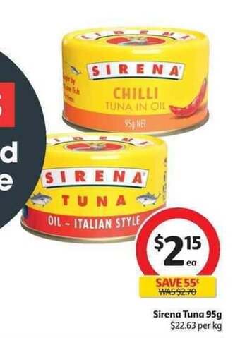 Coles Sirena Tuna 95g offer