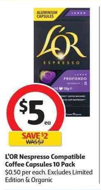 Coles L'OR Nespresso Compatible Coffee Capsules 10 Pack offer
