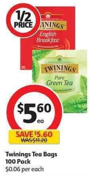 Coles Twinings Tea Bags 100 Pack offer