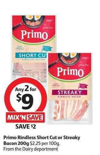Coles Primo Rindless Short Cut or Streaky Bacon 200g offer