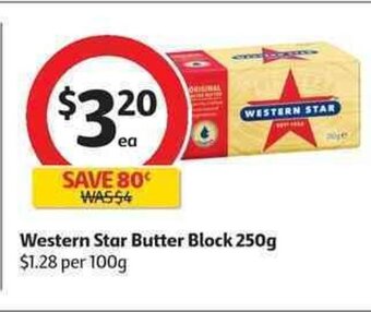 Coles Western Star Butter Block 250g offer