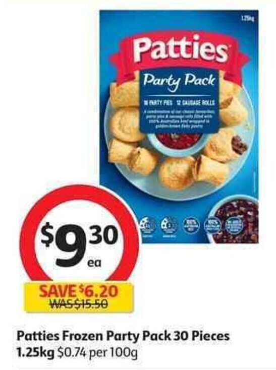 Patties Frozen Party Pack 30 Pieces 1.25kg offer at Coles