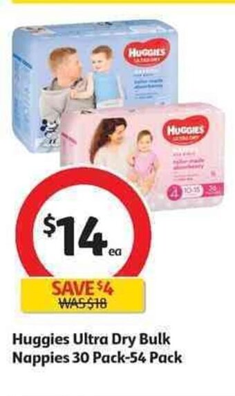 Coles Huggies Ultra Dry Bulk Nappies 30 Pack-54 Pack offer