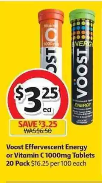 Voost Effervescent Energy or Vitamin C 1000mg Tablets 20 Pack