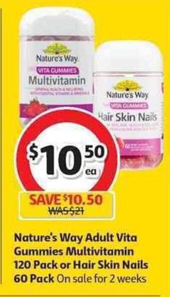 Coles Nature's Way Adult Vita Gummies Multivitamin 120 Pack or Hair Skin Nails 60 Pack offer