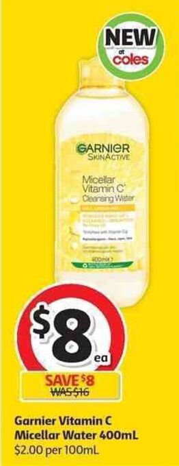 Coles Garnier Vitamin C Micellar Water 400mL offer