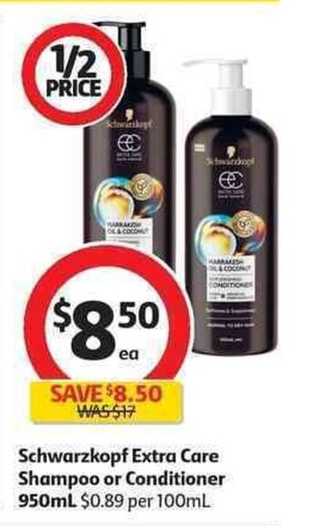 Coles Schwarzkopf Extra Care Shampoo or Conditioner 950mL offer