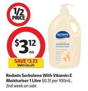 Coles Redwin Sorbolene With Vitamine E Moisturiser 1 Litre offer