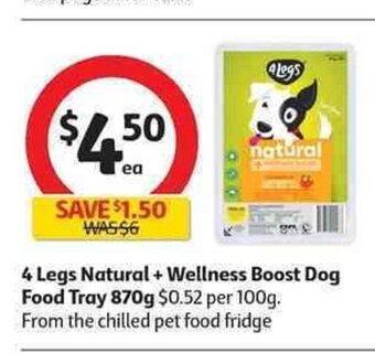 Coles 4 Legs Natural + Wellness Boost Dog Food Tray 870g offer
