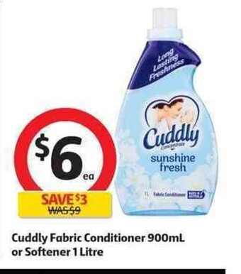 Coles Cuddly Fabric Conditioner 900mL or Softener 1 Litre offer