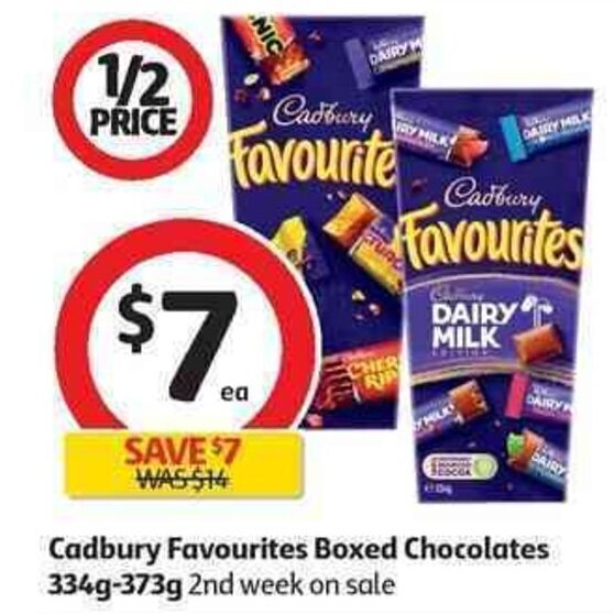 Cadbury Favourites Boxed Chocolates 334g373g offer at Coles