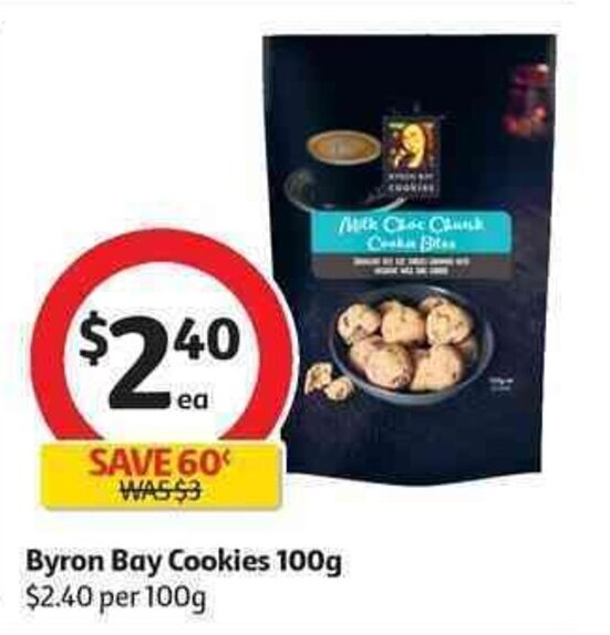 Byron Bay Cookies 100g offer at Coles
