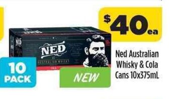 Coles Ned Australian Whisky & Cola Cans 10x375mL offer