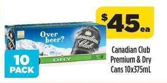 Coles Canadian Club Premium & Dry Cans 10x375mL offer