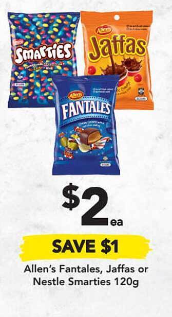 Drakes Allen's Fantales, Jaffas Or Nestle Smarties offer