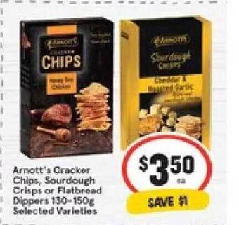 IGA Arnott's Cracker Chips Sourdough Crisps Or Flatbread Dippers offer