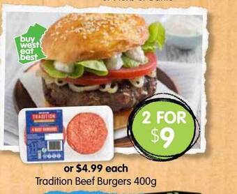 Spudshed Tradition Beef Burgers offer