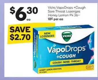 Woolworths Vicks Vopodrops +cough Sore Throat Lozenges Honey Lemon offer