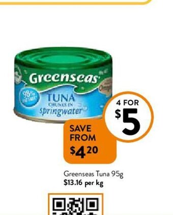 Foodworks Greenseas Tuna 95g offer