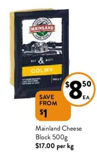 Foodworks Mainland Cheese Block 500g offer