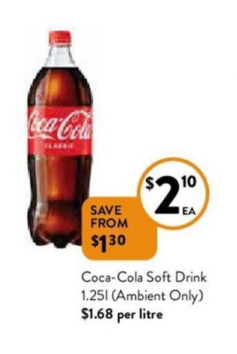 Foodworks Coca-Cola Soft Drink 1.25l (Ambient Only) offer