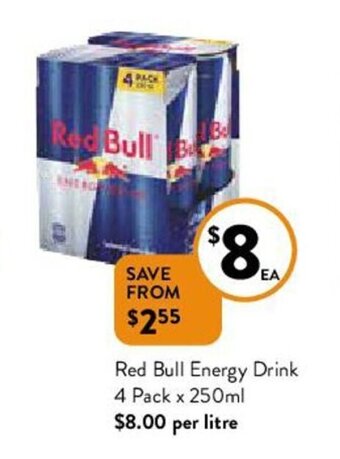 Foodworks Red Bull Energy Drink 4 Pack x 250ml offer