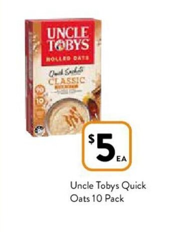Foodworks Uncle Tobys Quick Oats 10 Pack offer